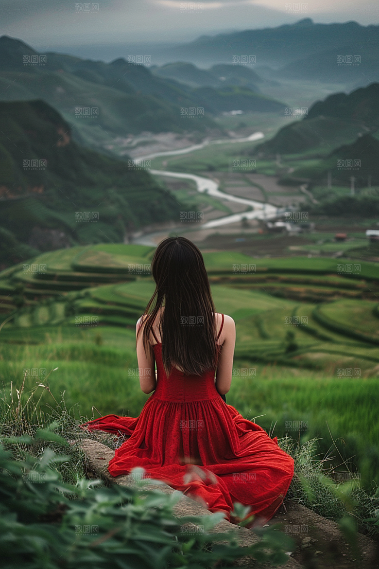女生旅行背影自由行唯美摄影图