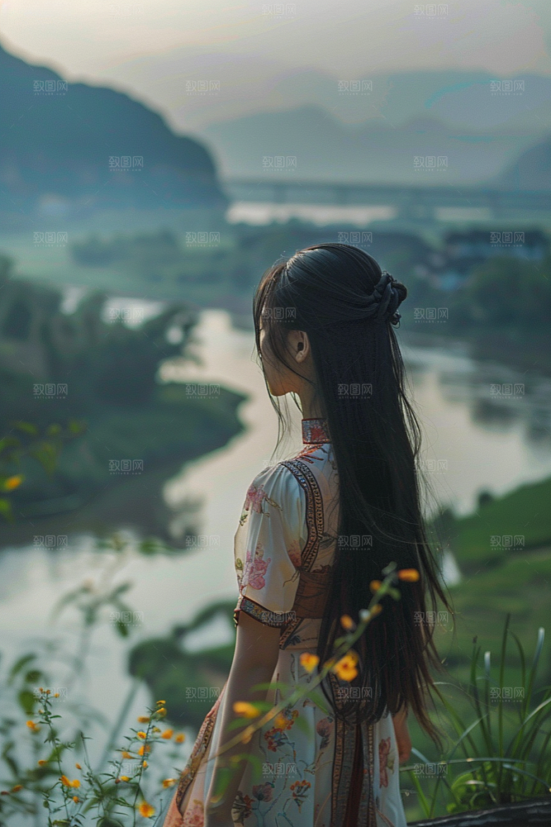 女生旅行背影旅游唯美摄影图