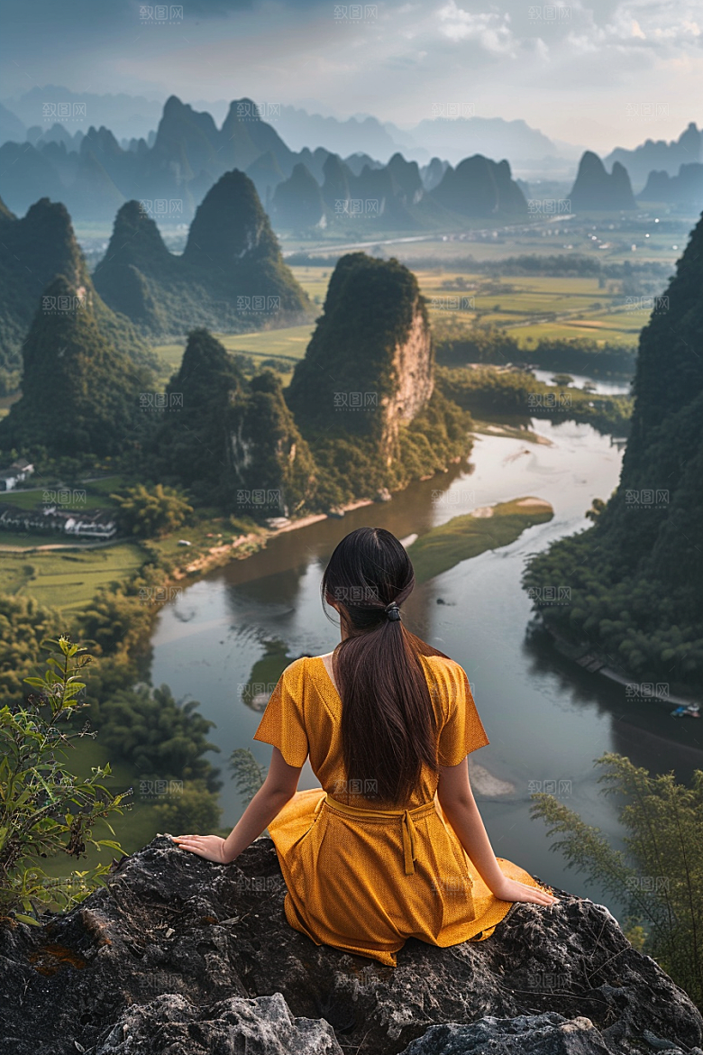 女生旅行背影户外唯美摄影图