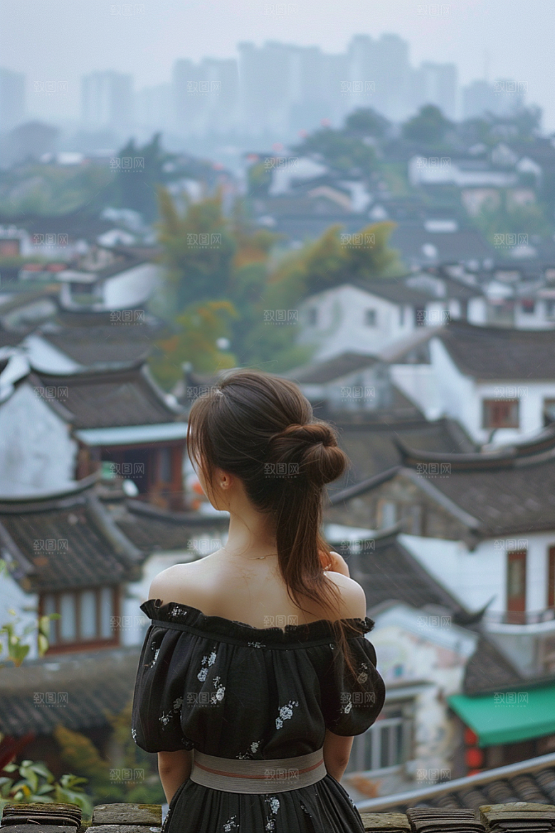 女生旅行背影高清唯美摄影图