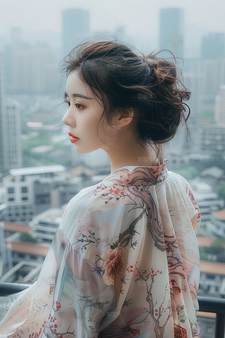 女生旅行背影唯美户外摄影图