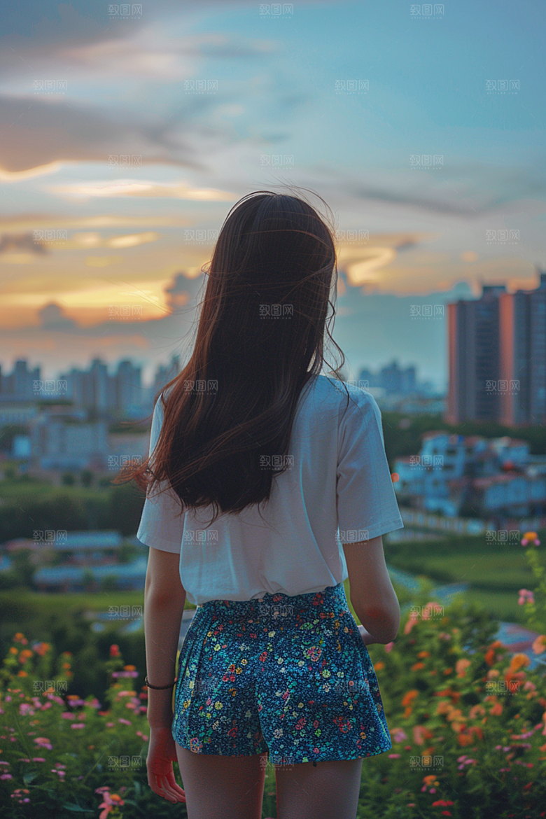 女生旅行背影高清辽阔摄影图