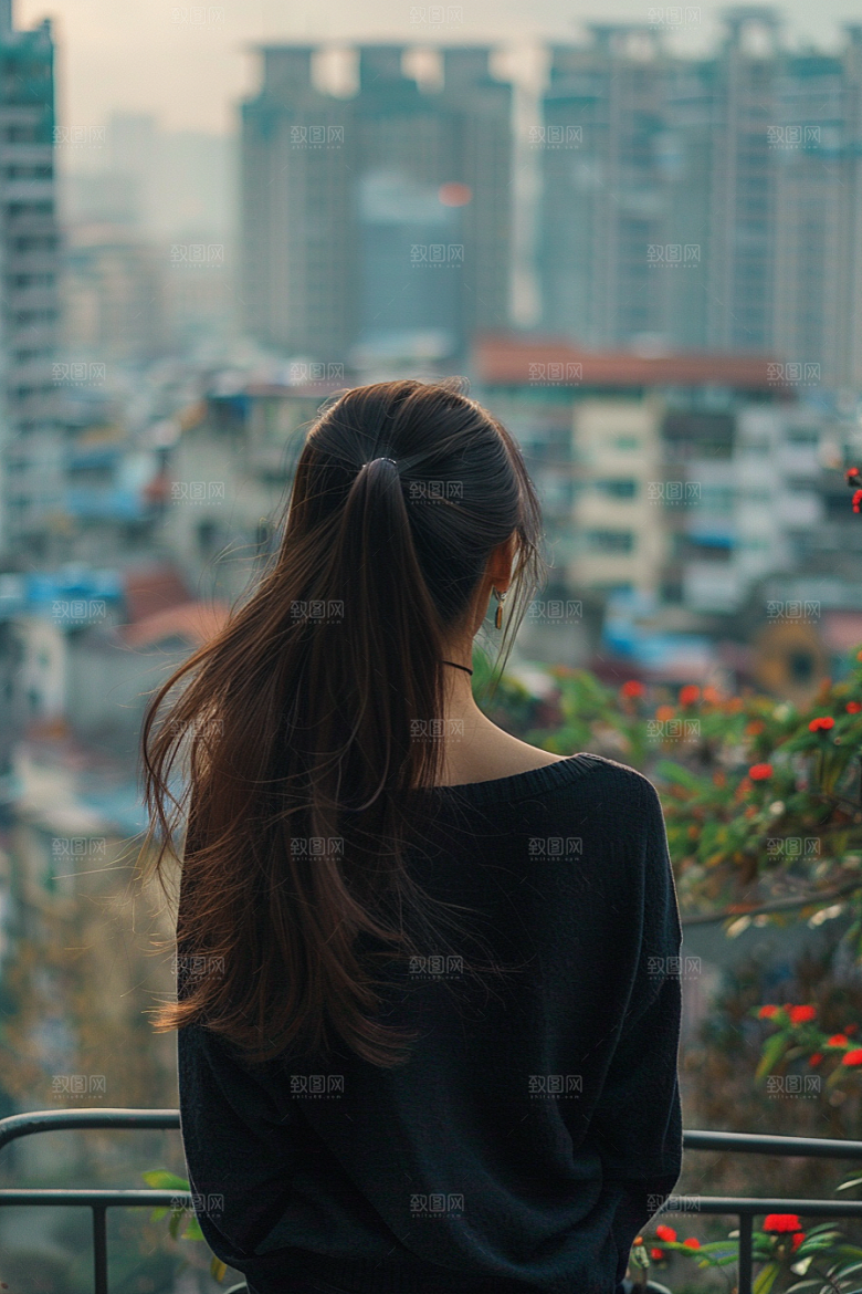 女生旅行背影风光辽阔摄影图