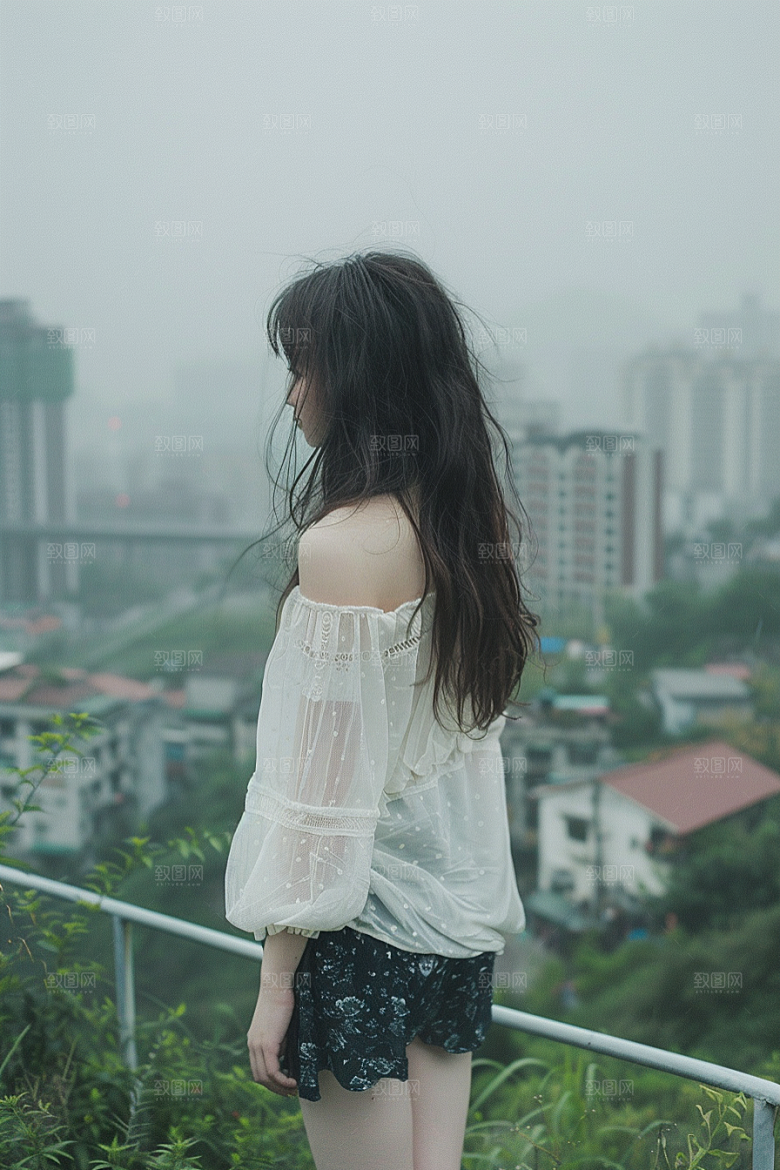 女生旅行背影人物高清摄影图