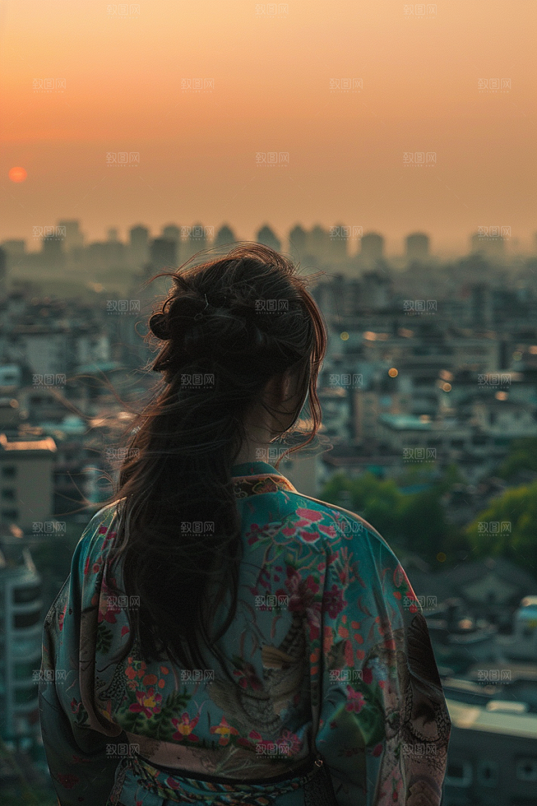 女生旅行背影人物徒步摄影图