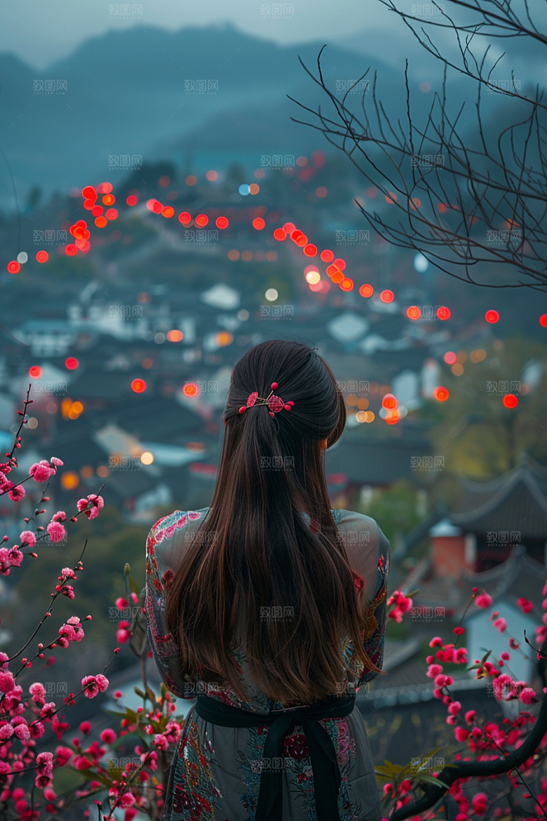 女生旅行背影户外风光摄影图