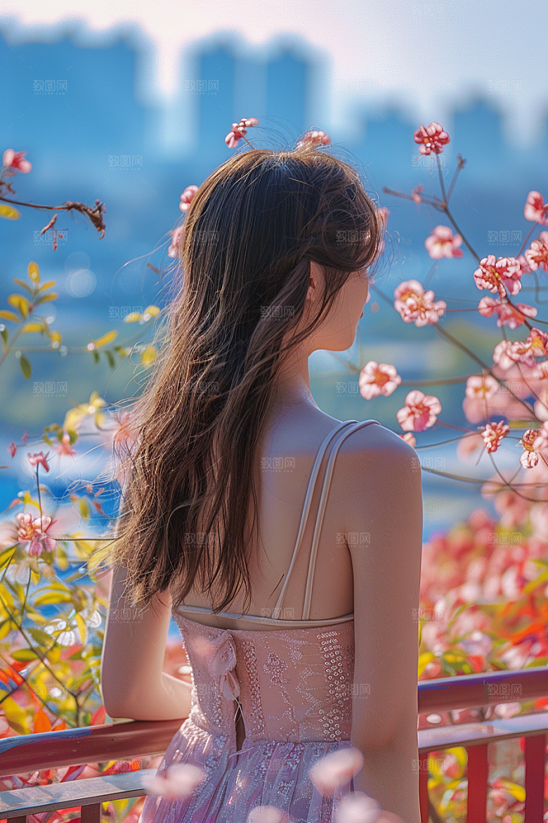 女生旅行背影探险唯美摄影图