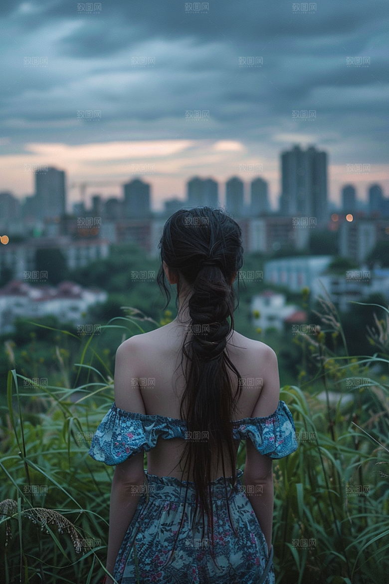 女生旅行背影探险户外摄影图