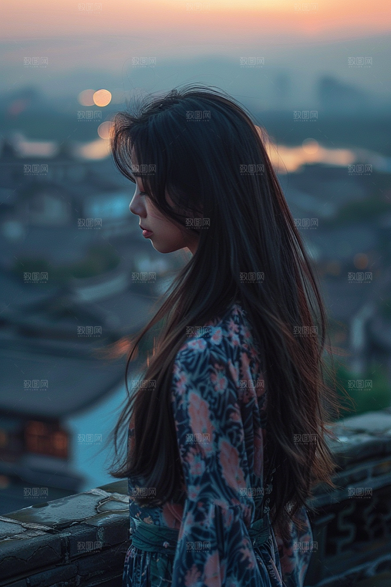 女生旅行背影风光自由行摄影图