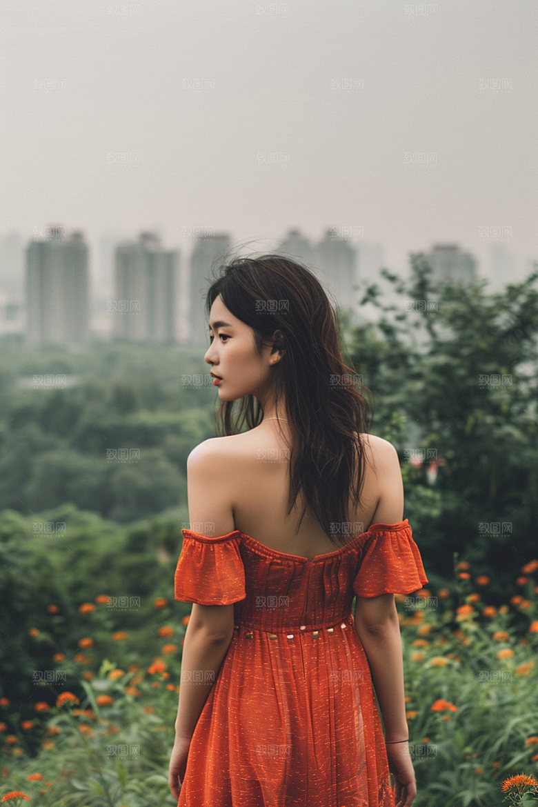 女生旅行背影探险人物摄影图