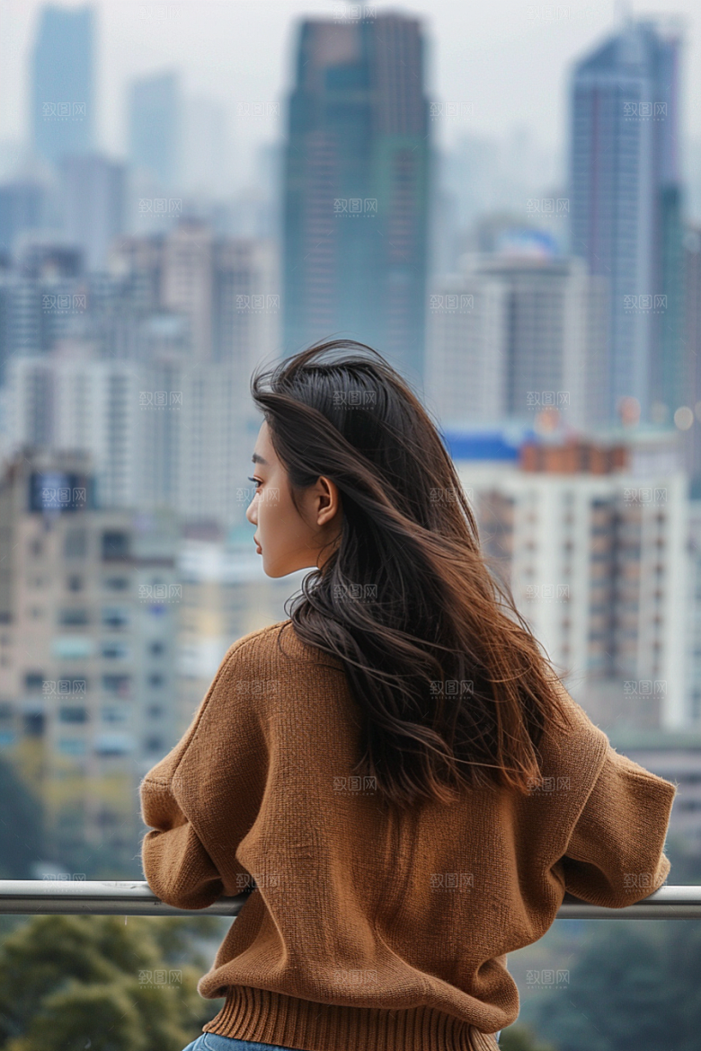 女生旅行背影风光辽阔摄影图