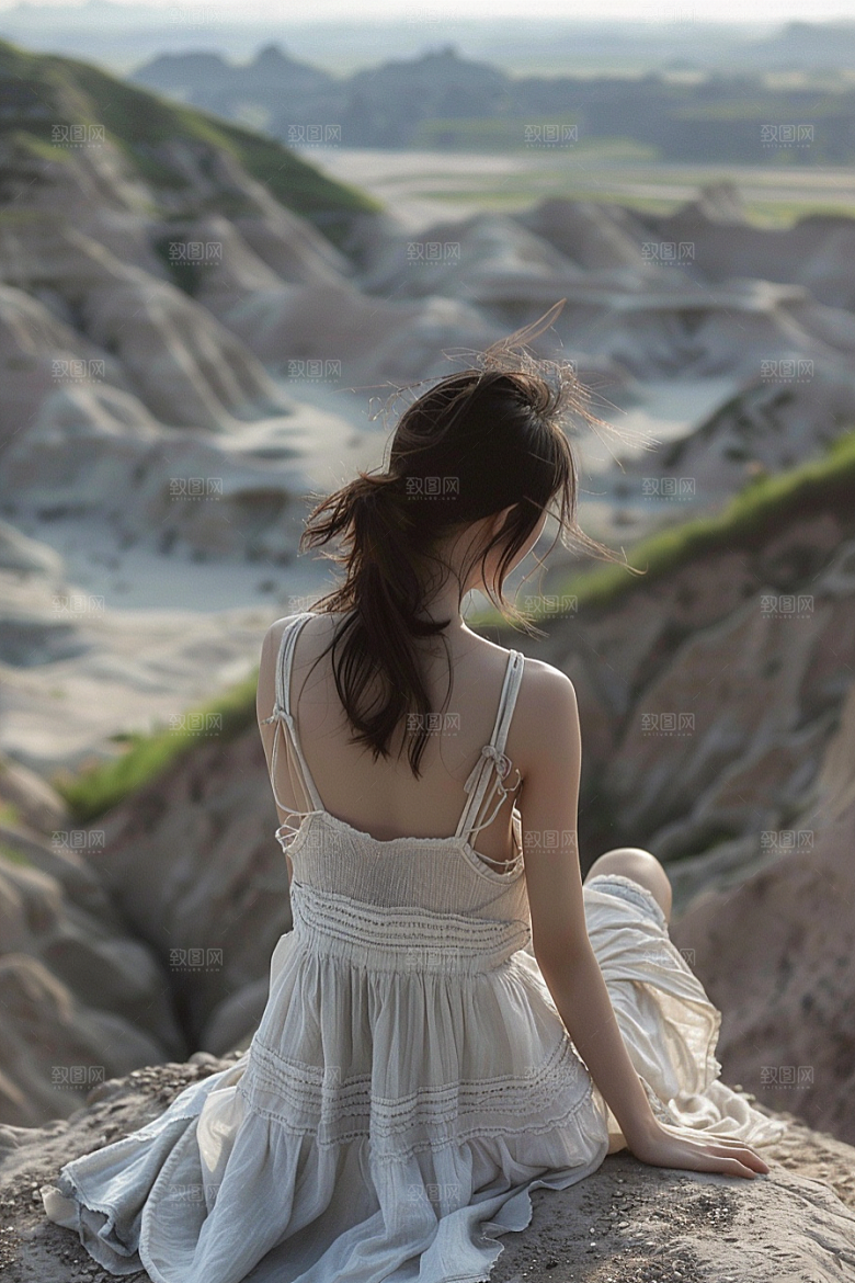 女生旅行背影高清自由行摄影图