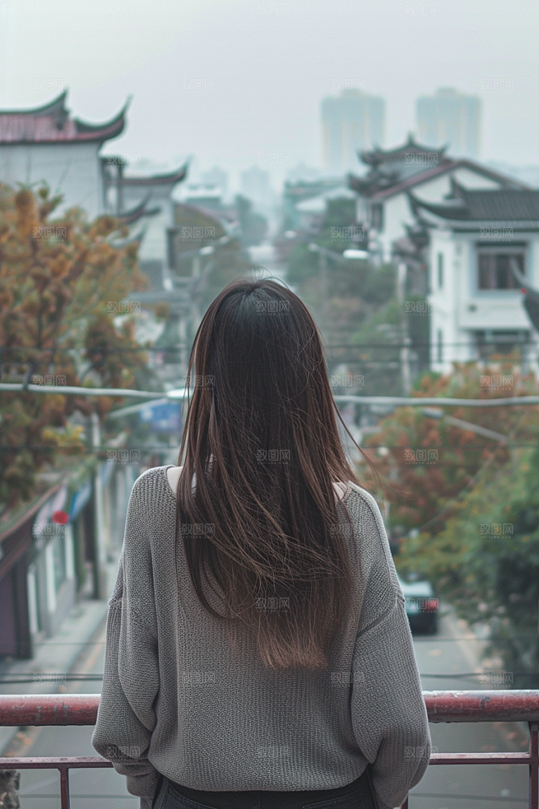 女生旅行背影人物唯美摄影图