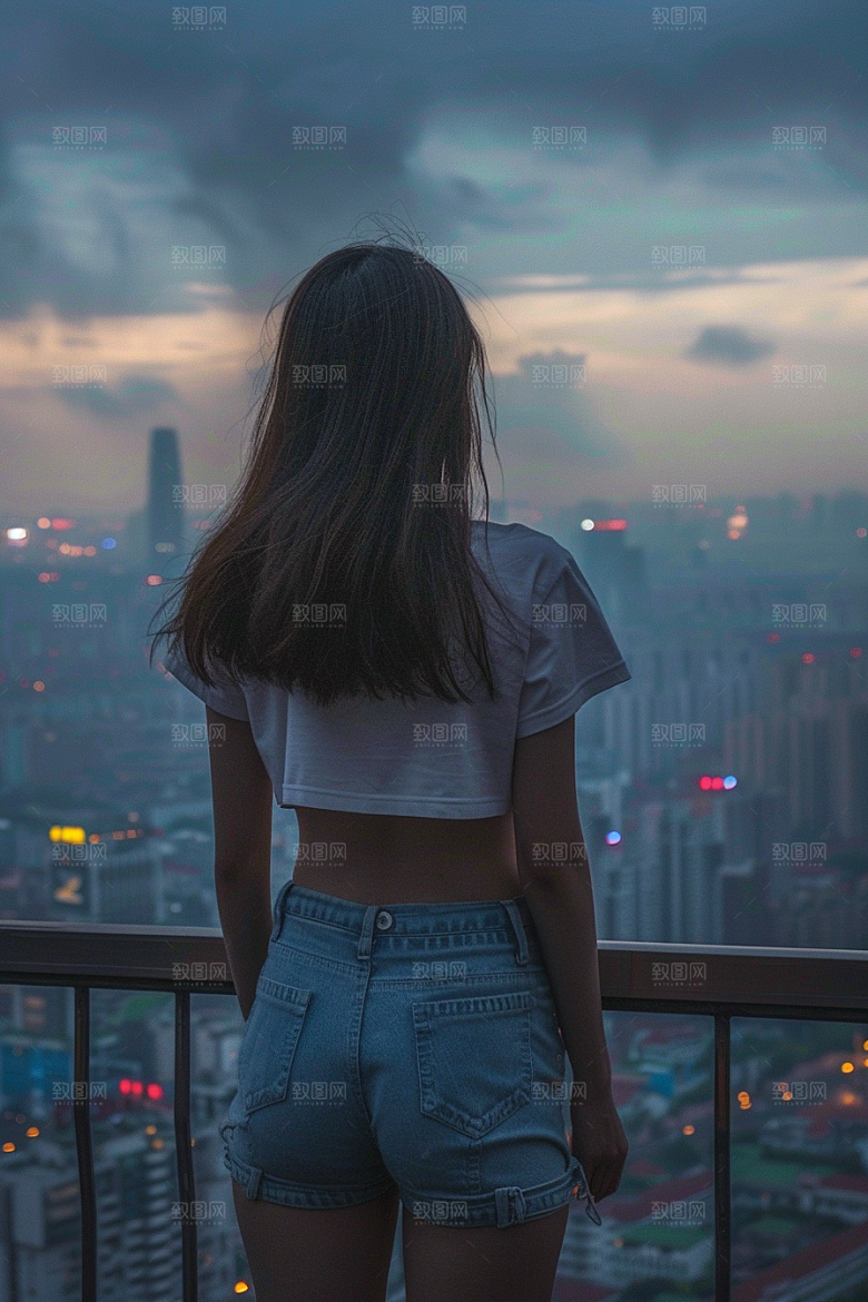 女生旅行背影探险自然摄影图