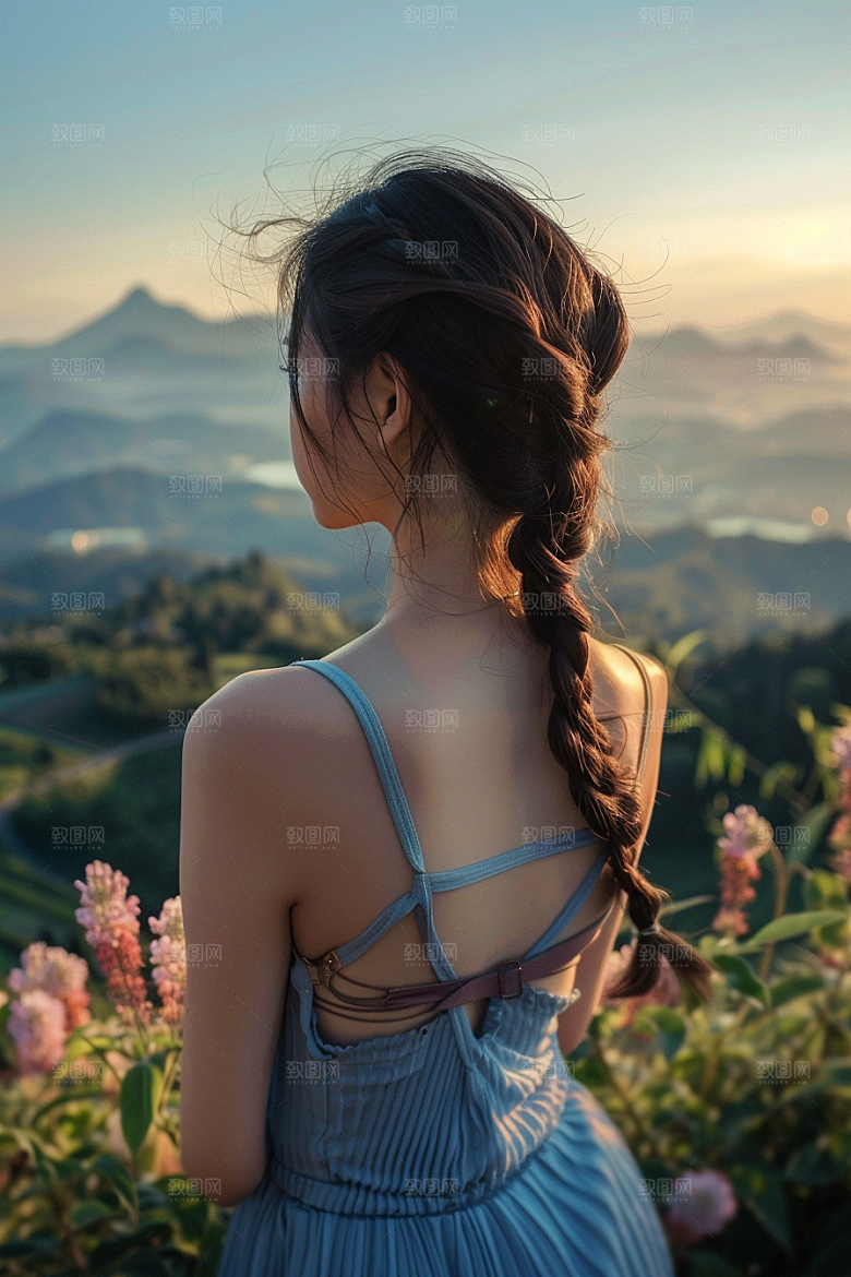 女生旅行背影户外唯美摄影图