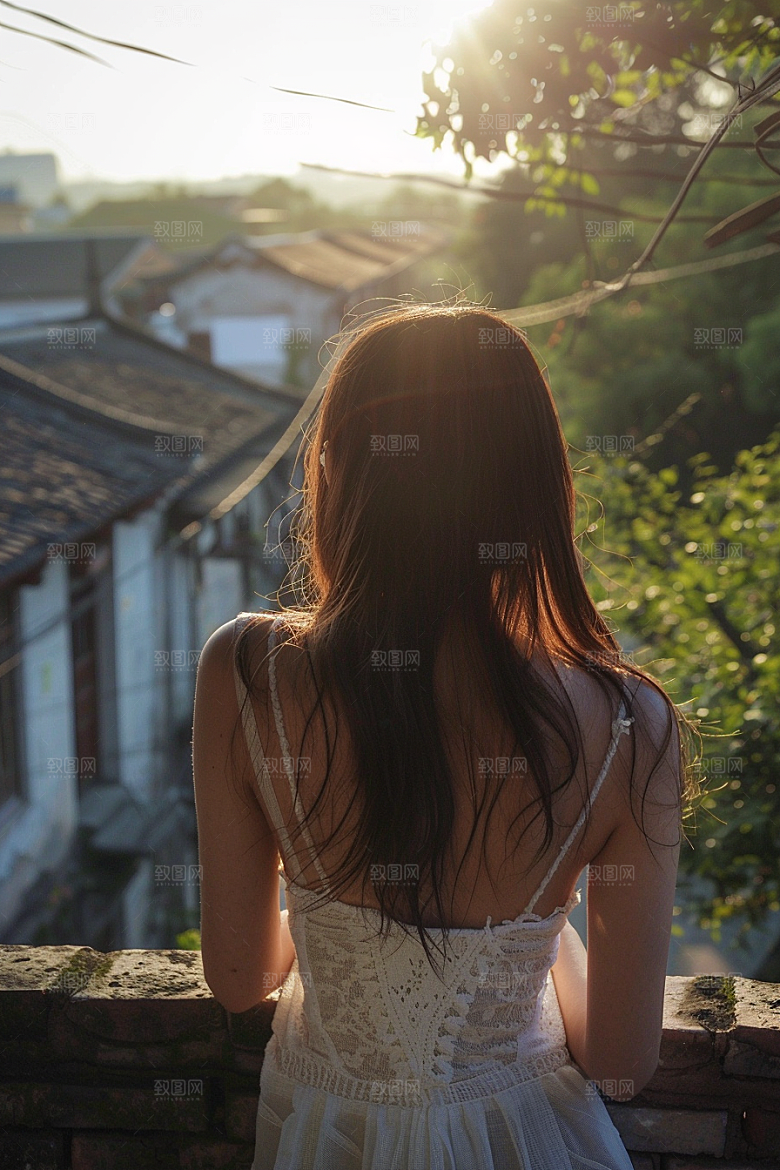 女生旅行背影自由行辽阔摄影图