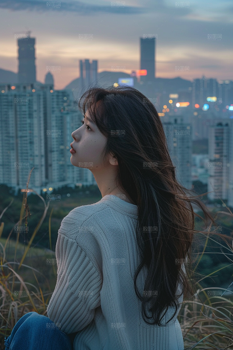 女生旅行背影人物徒步摄影图