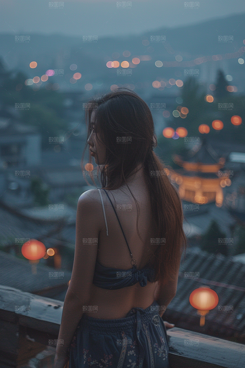 女生旅行背影徒步风光摄影图