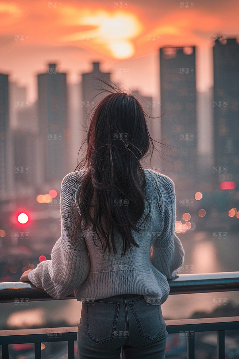 女生旅行背影探险唯美摄影图
