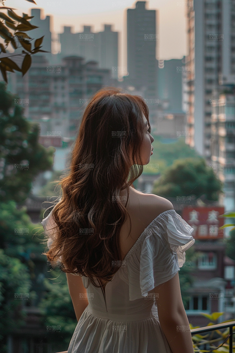 女生旅行背影高清自然摄影图