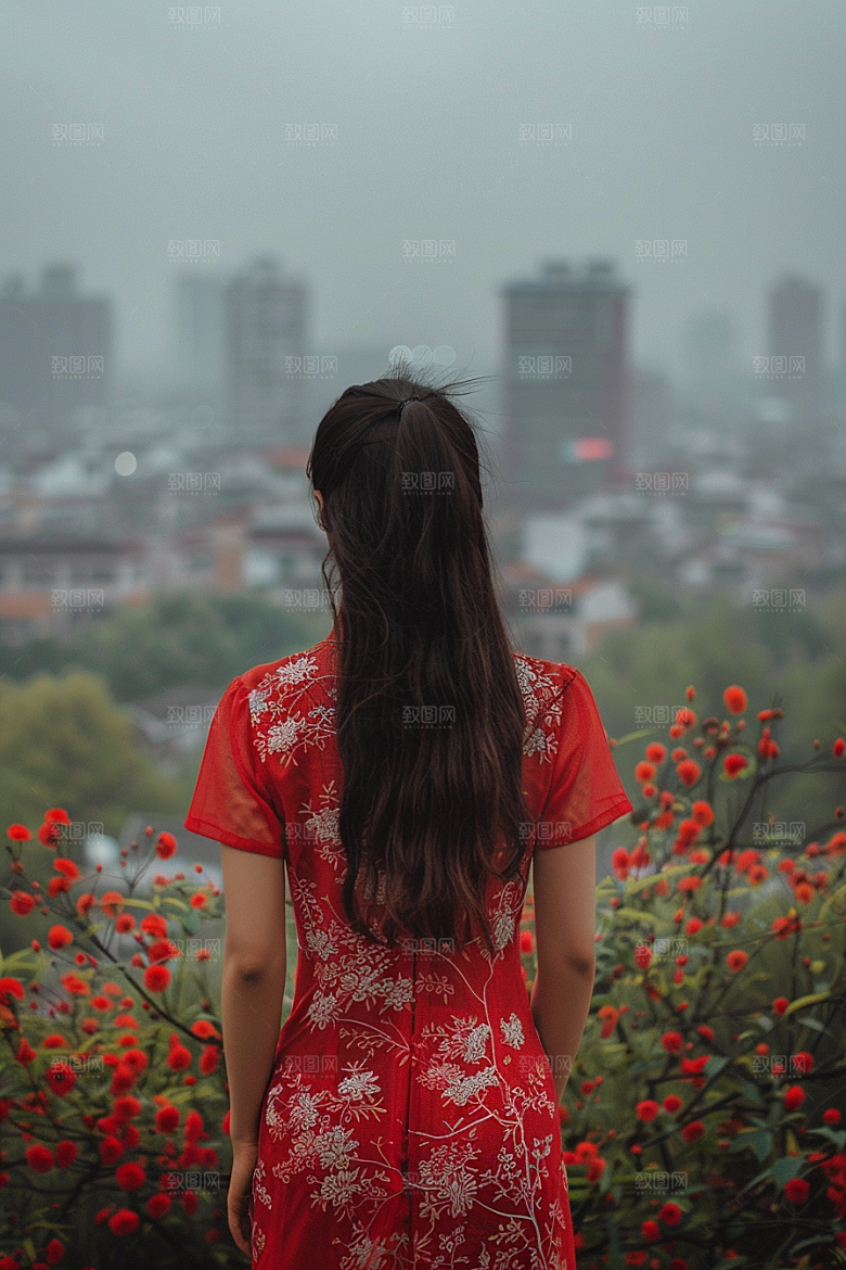 女生旅行背影人物自然摄影图