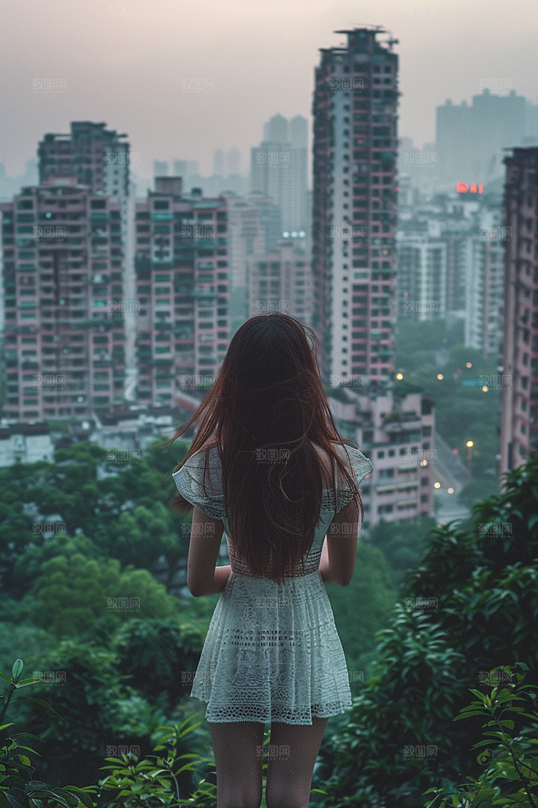 女生旅行背影风光自然摄影图