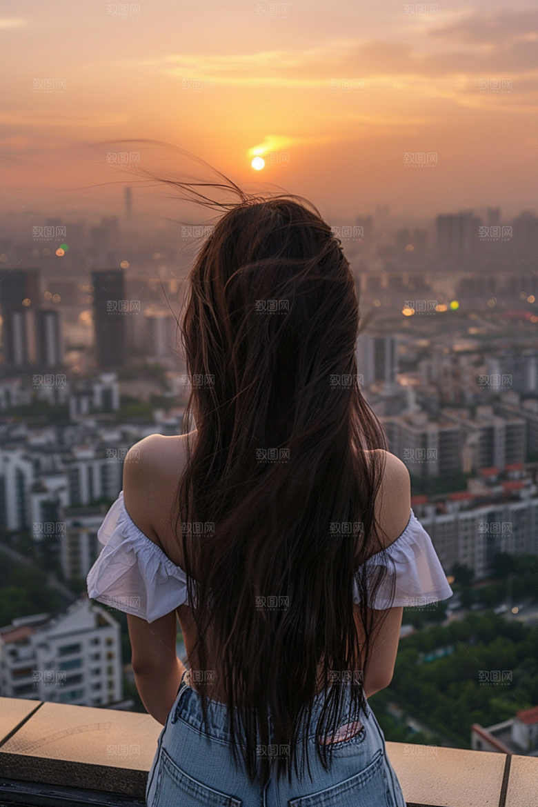 女生旅行背影徒步高清摄影图