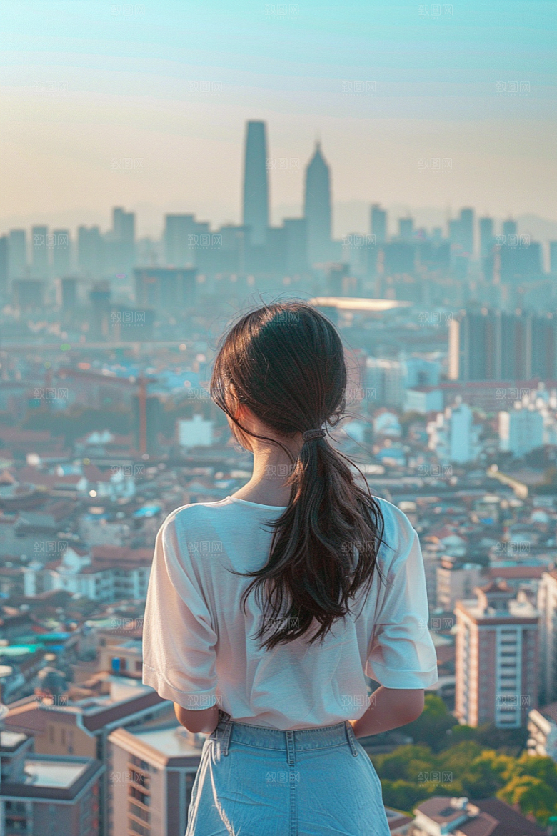 女生旅行背影旅游自由行摄影图