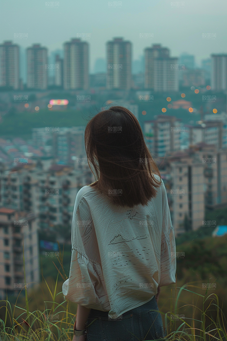 女生旅行背影徒步探险摄影图
