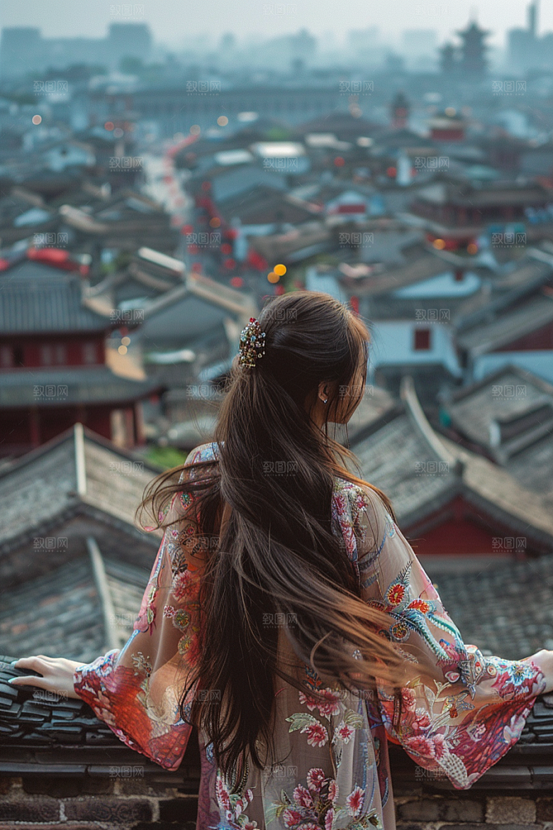女生旅行背影人物高清摄影图