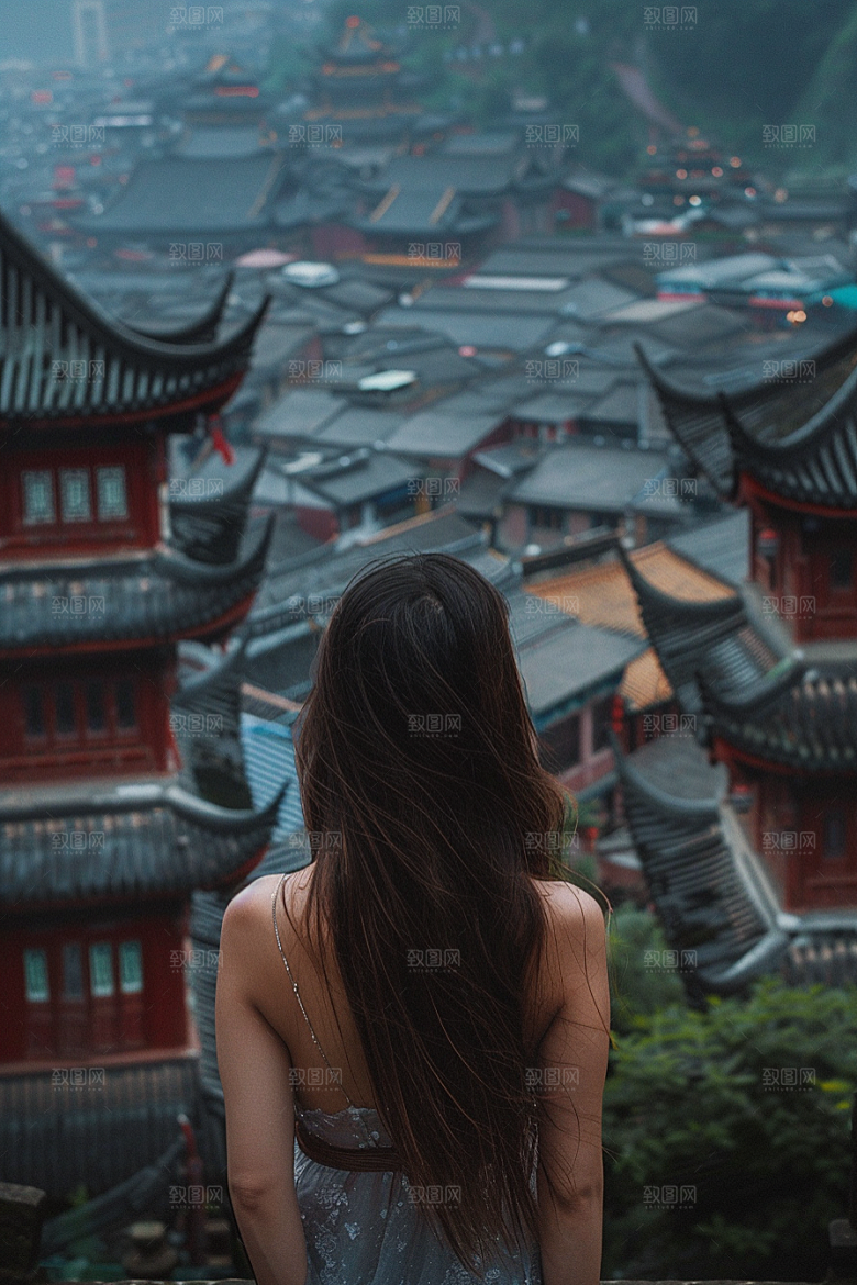 女生旅行背影自由行风光摄影图