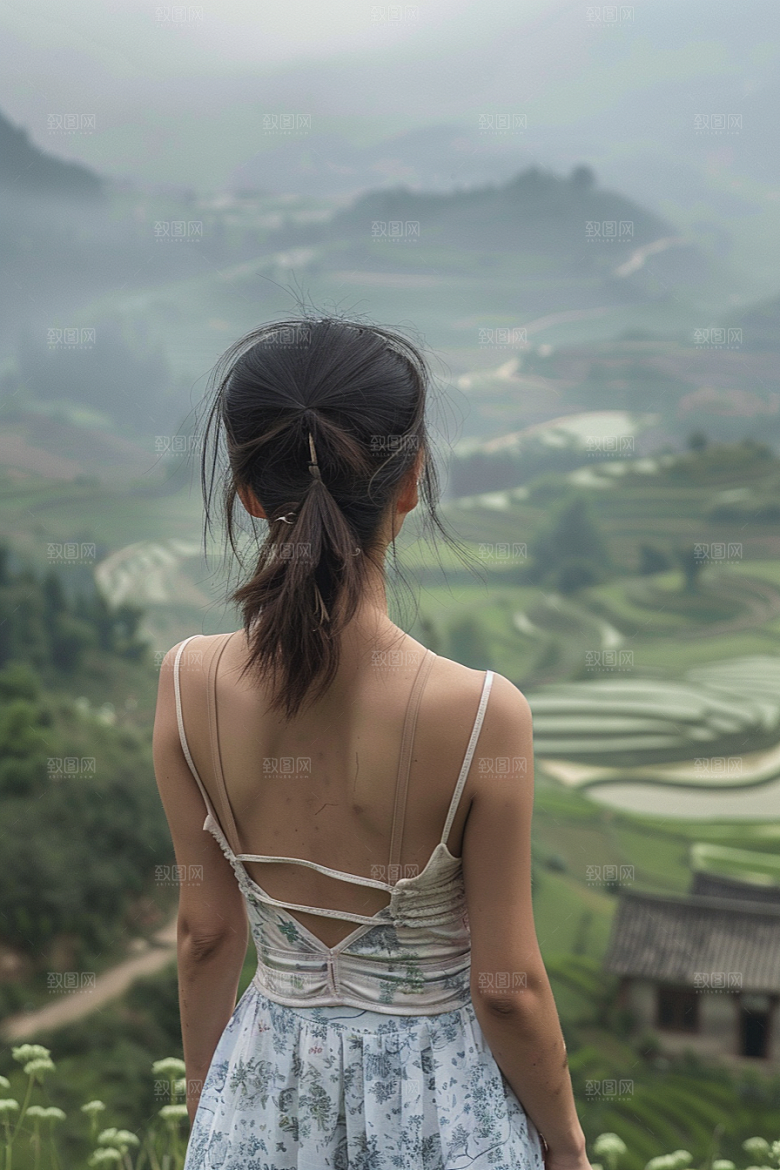 女生旅行背影户外风光摄影图