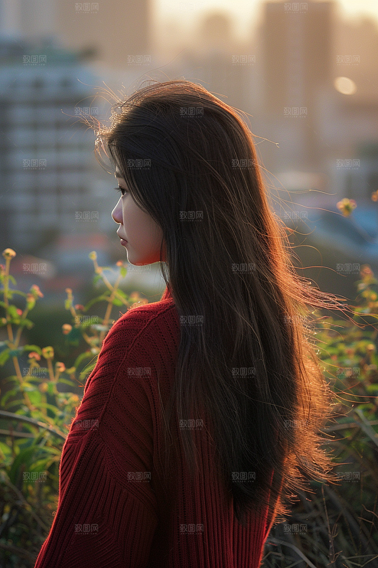 女生旅行背影户外唯美摄影图