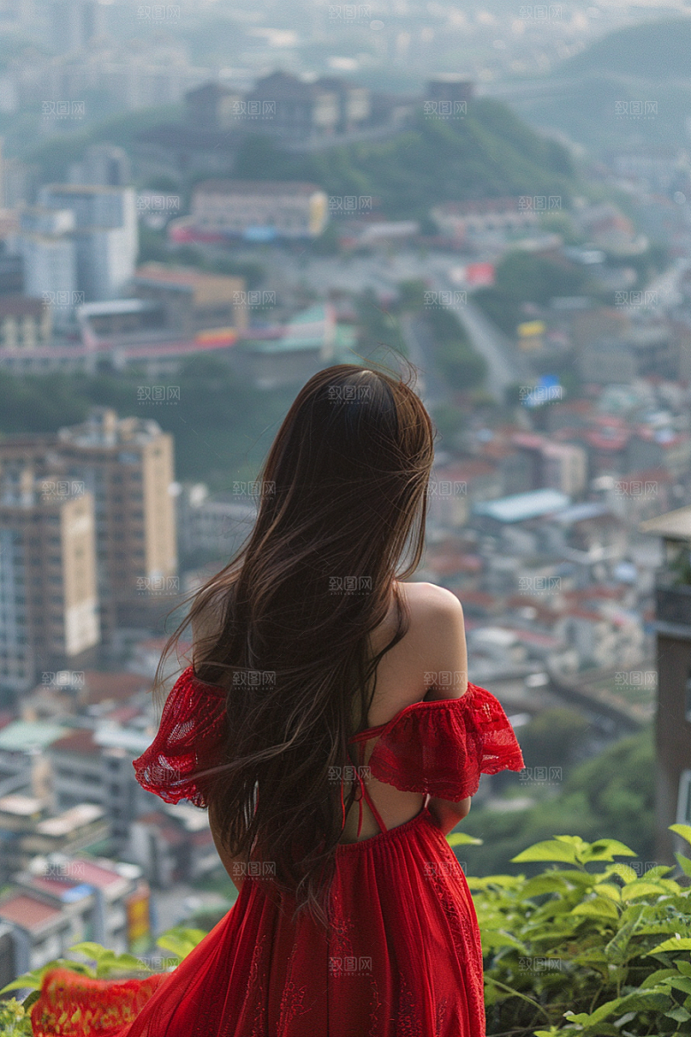 女生旅行背影风光户外摄影图