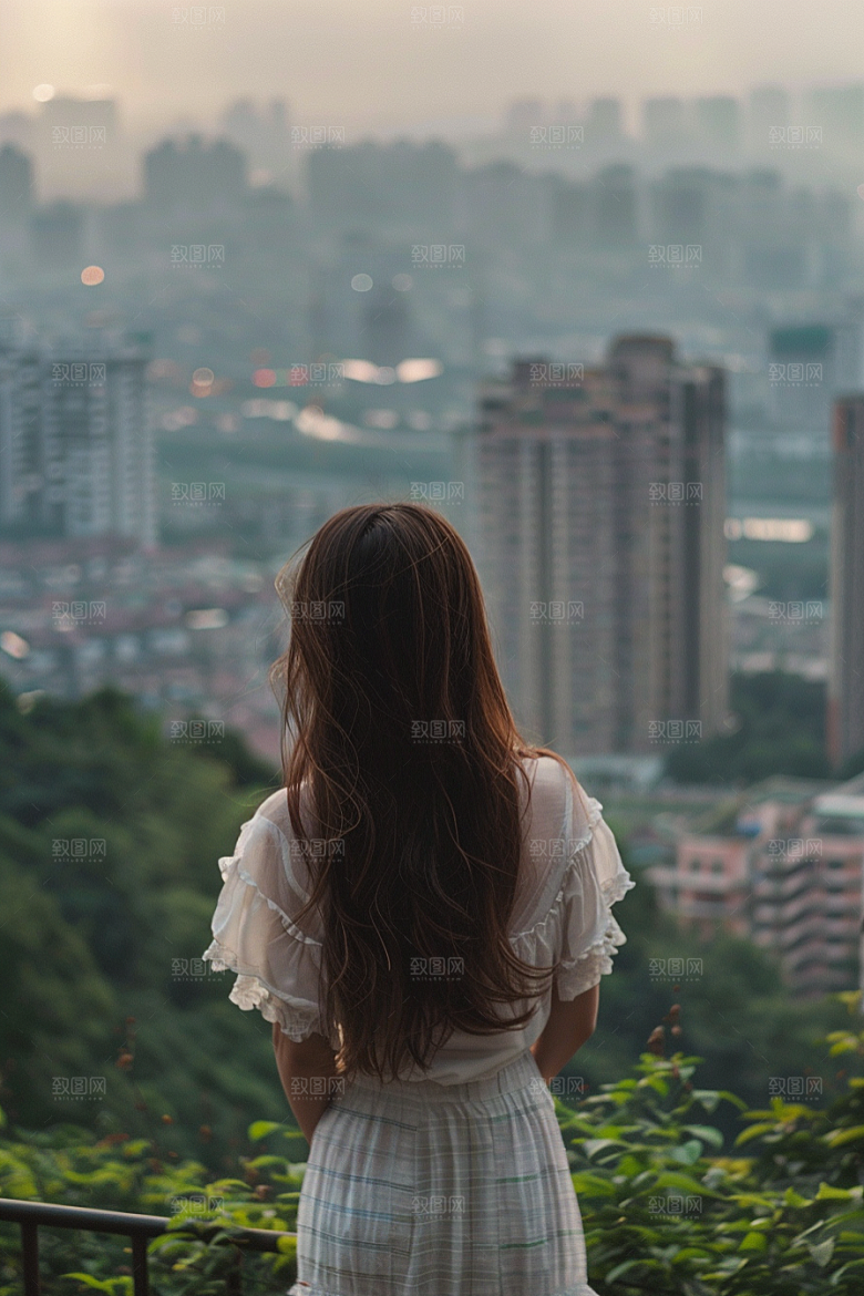 女生旅行背影人物户外摄影图