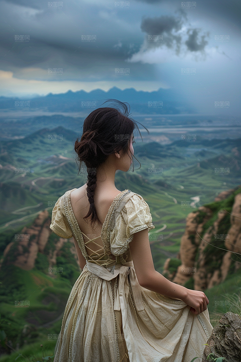 女生旅行背影徒步探险摄影图