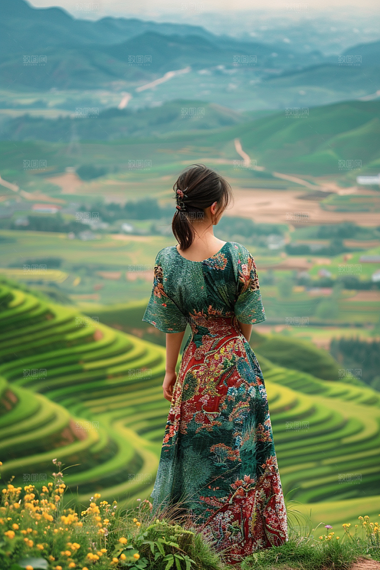 女生旅行背影徒步旅游摄影图