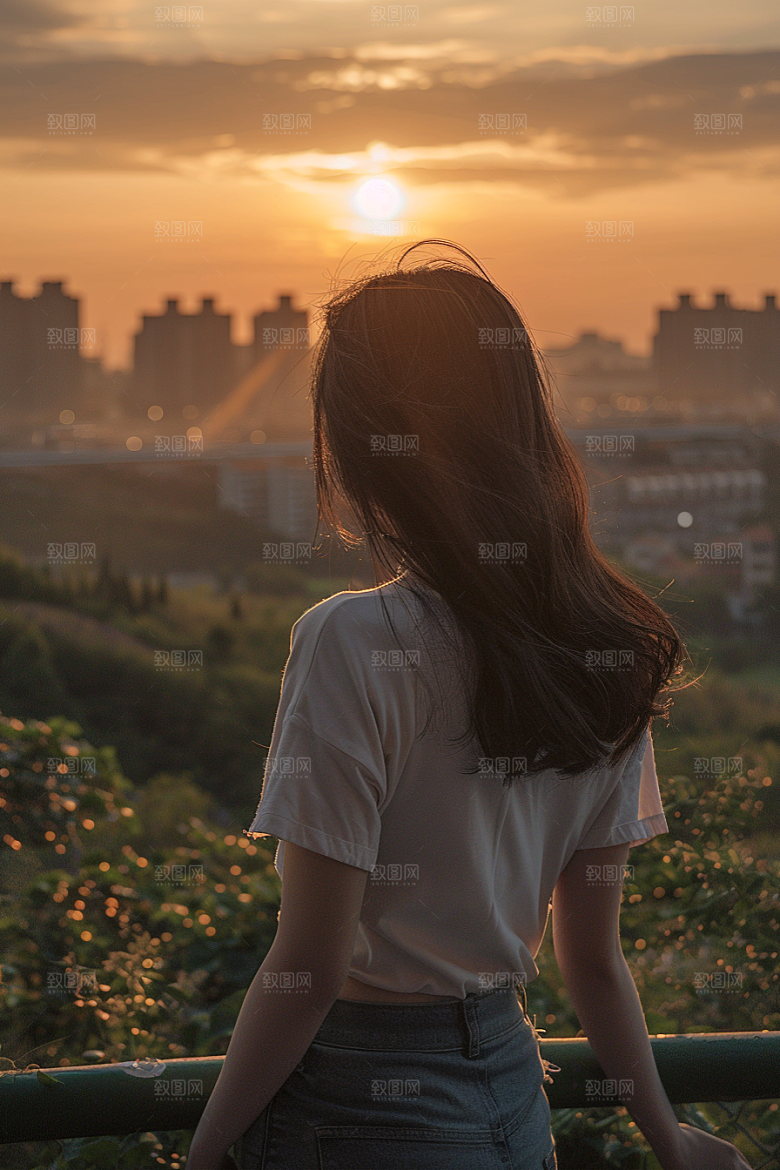 女生旅行背影风光唯美摄影图