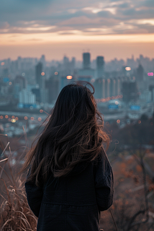 女生旅行背影自由行辽阔摄影图