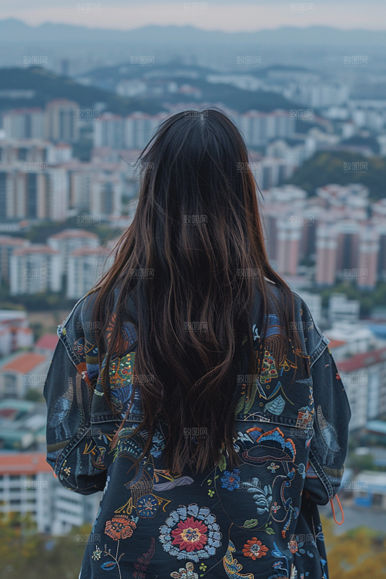 女生旅行背影人物风光摄影图