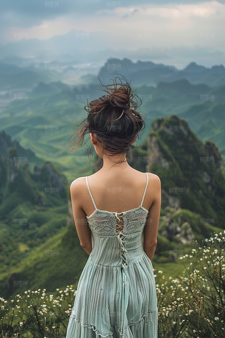 女生旅行背影户外自然摄影图