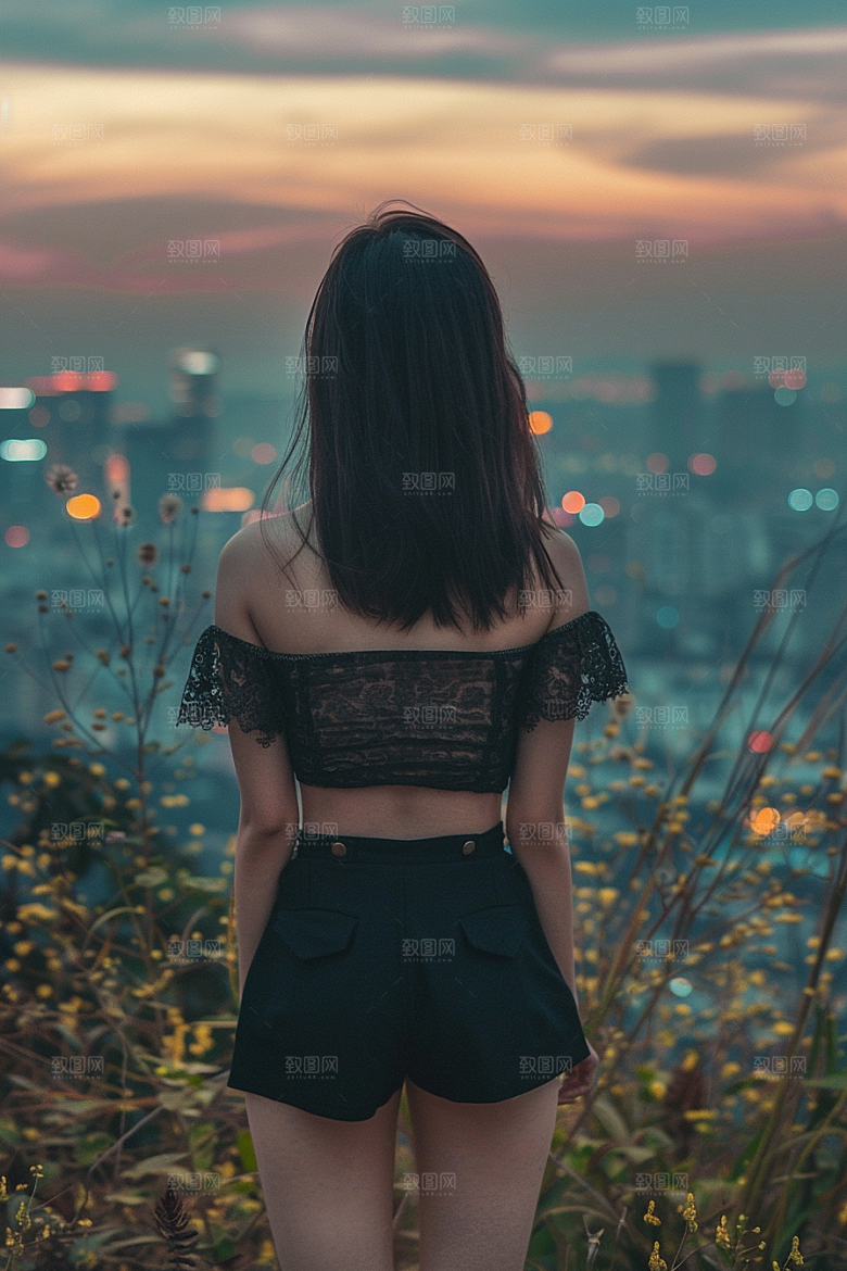 女生旅行背影唯美人物摄影图