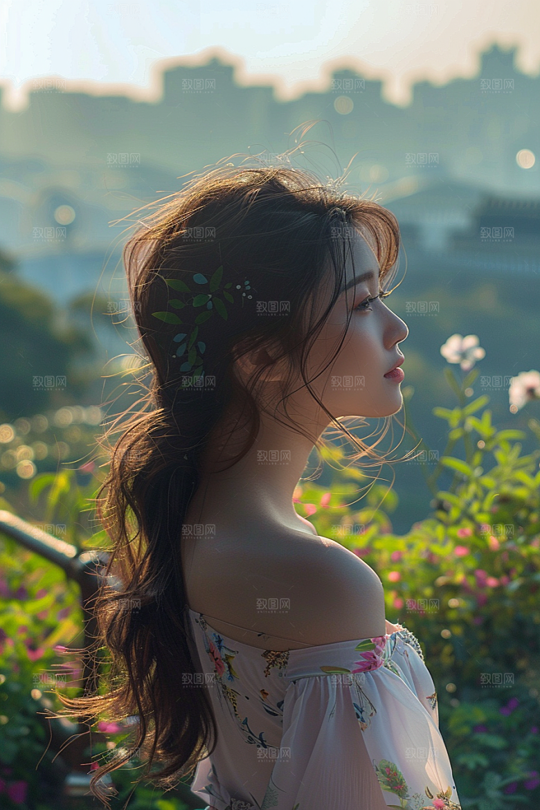 女生旅行背影探险户外摄影图