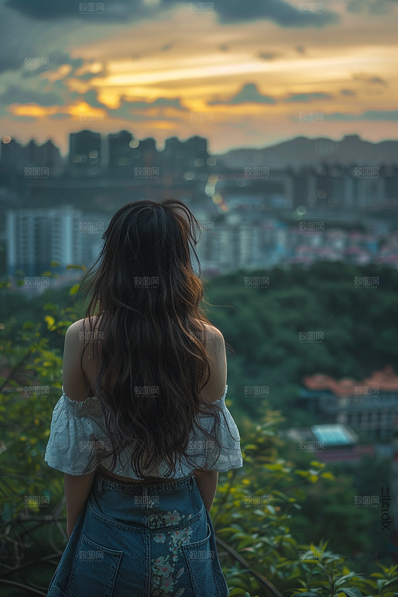 女生旅行背影高清徒步摄影图