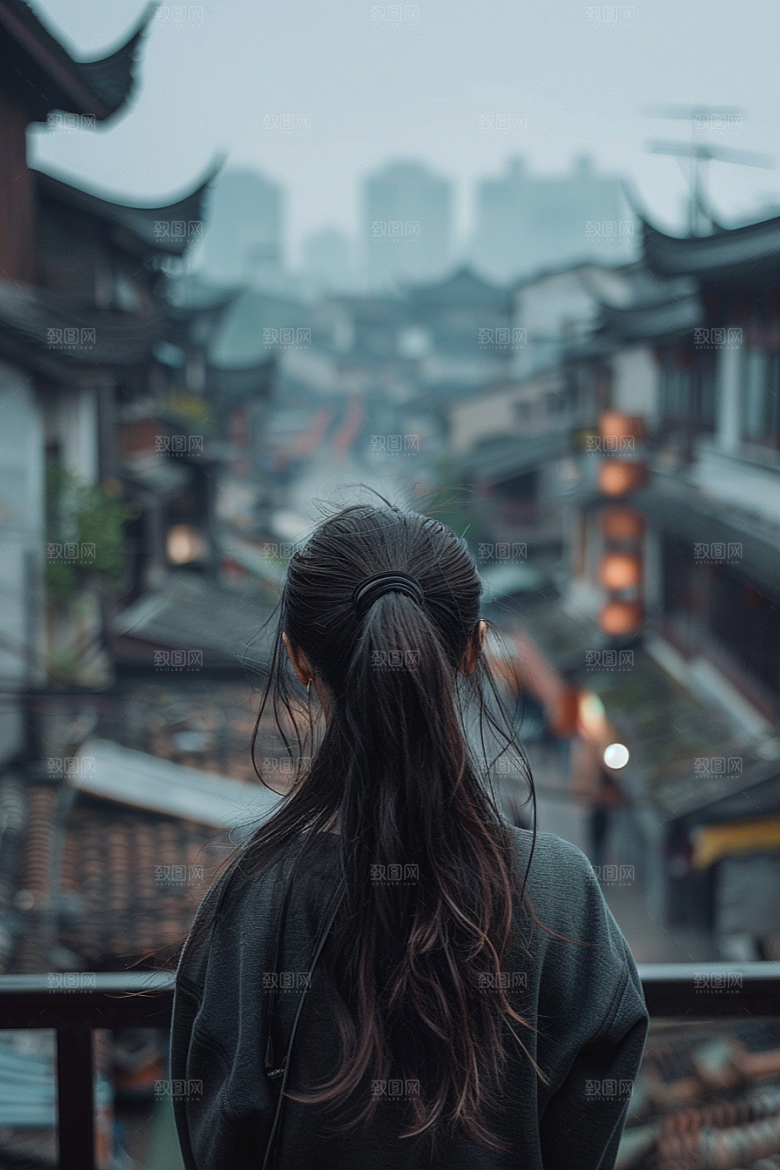 女生旅行背影高清户外摄影图