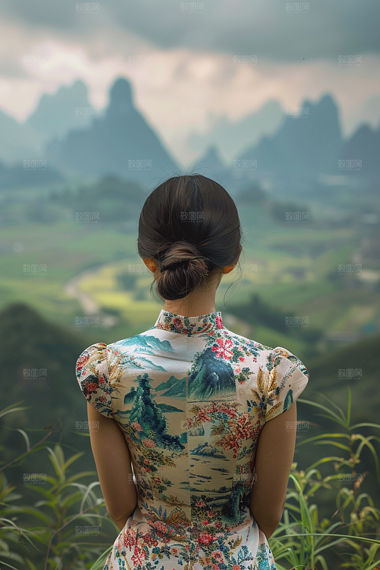 女生旅行背影自然旅游摄影图