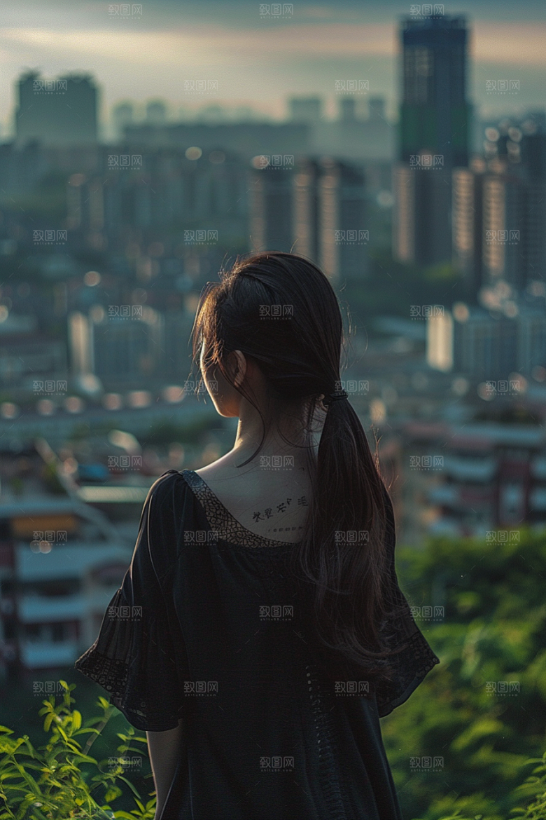 女生旅行背影户外探险摄影图