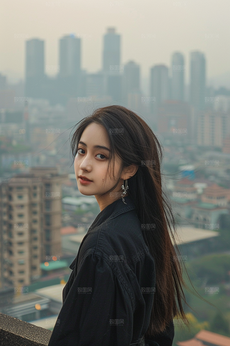 女生旅行背影自然探险摄影图