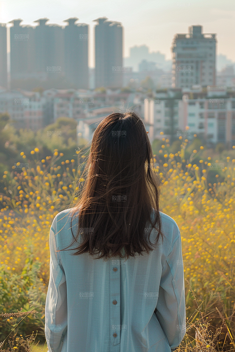 女生旅行背影人物辽阔摄影图