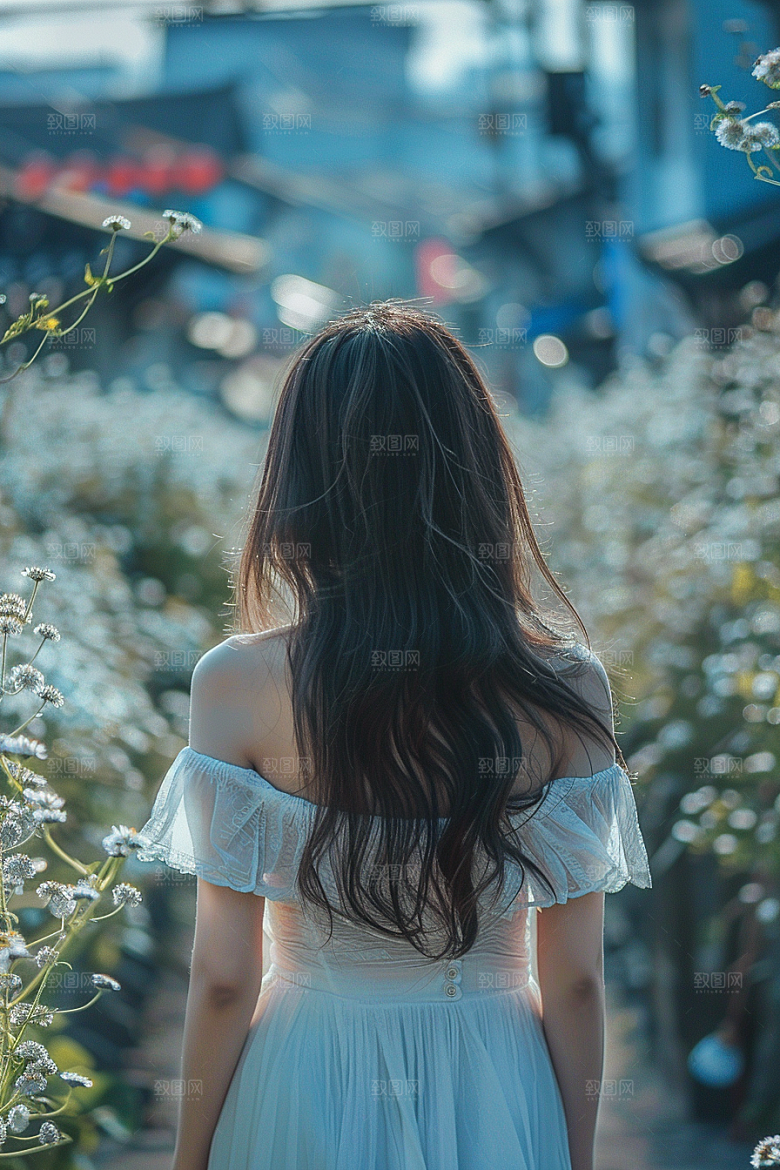 女生旅行背影自由行辽阔摄影图